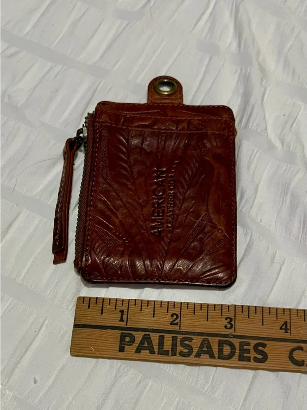 American West Brown Tooled Leather Zipper Card Holder Wallet - Picture 1 of 6